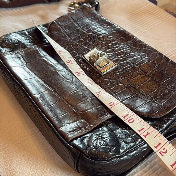 Brighton Ann Marie Bag Black Pearl Chocolate Brown Crocodile Embossed Crossbody - Picture 13 of 17